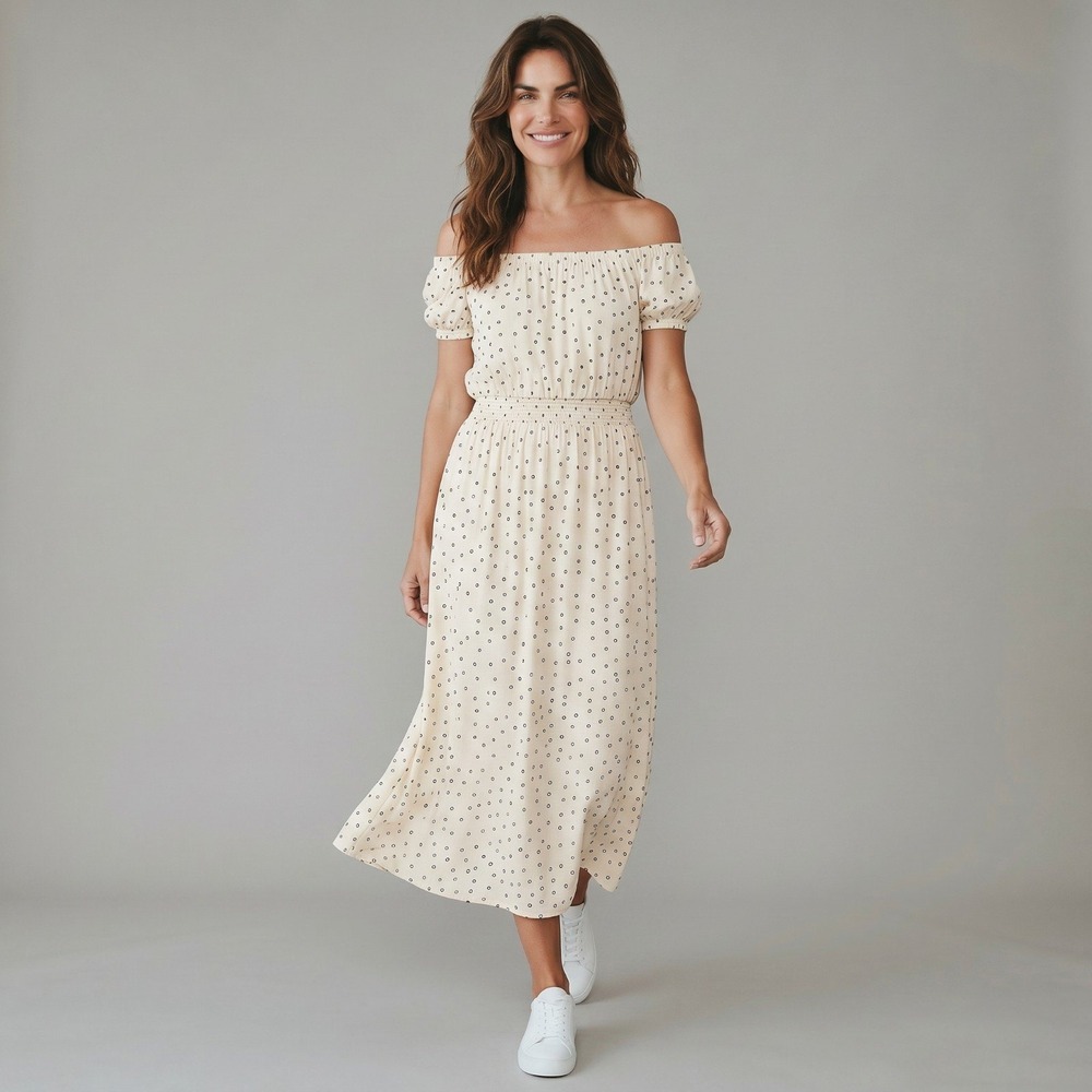Amuse Society Dress Womens M Cream Polka Dot Midi‎ Parisian Cottagecore Chic